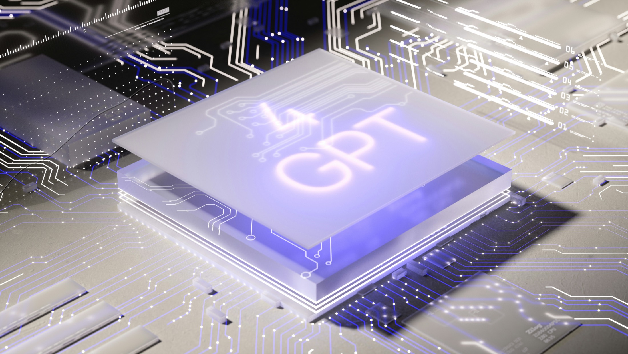 Ilustração de chip e circuitos para inteligência artificial