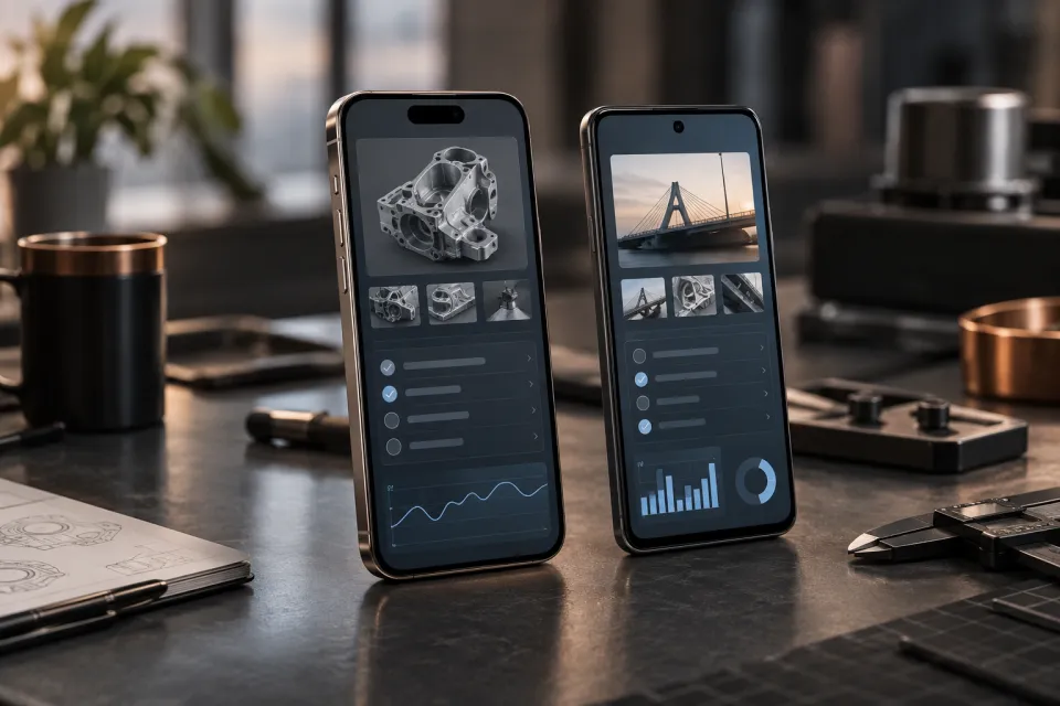 Dos smartphones con aplicaciones de ingeniería.
